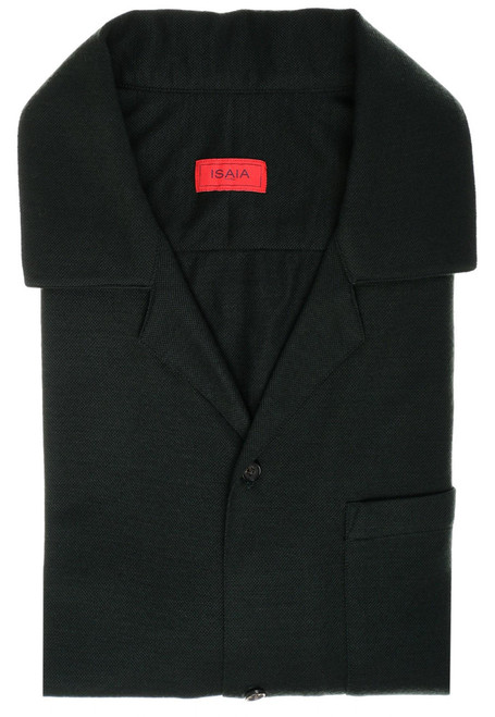 Isaia Napoli Green Ultra Soft Wool Knit Camp Collar Sport Shirt