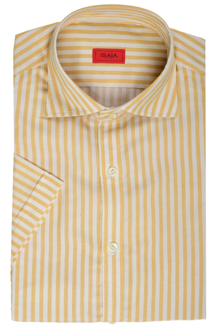 Isaia Napoli Yellow Stripe Cotton Silk Spread Collar Italia Sport Shirt