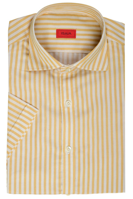 Isaia Napoli Yellow Stripe Cotton Silk Spread Collar Italia Sport Shirt