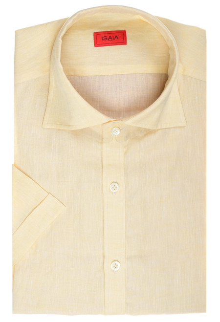 Isaia Napoli Yellow Linen Spread Collar Italia Sport Shirt