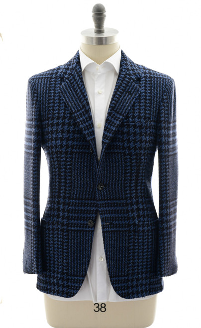 Kiton Napoli Blue Black Plaid Cashmere Sport Coat