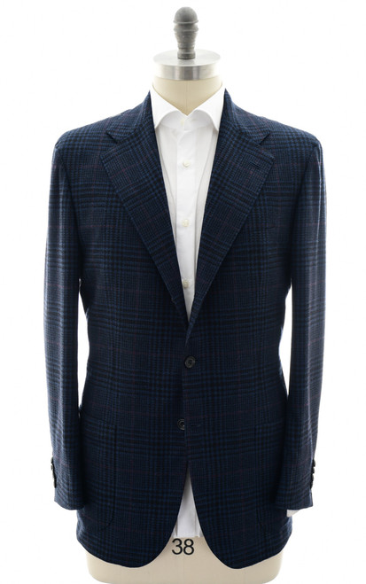 Sartorio Napoli Dark Blue Plaid Red Windowpane Virgin Wool Sport Coat