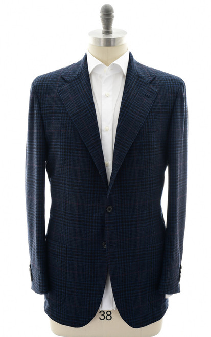 Sartorio Napoli Dark Blue Plaid Red Windowpane Virgin Wool Sport Coat