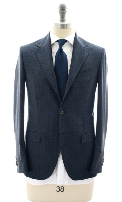 Sartorio Napoli Blue Plaid Wool Stretch Suit