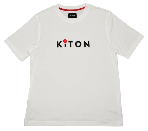 Kiton Napoli White Solid With Embroidered Logo Cotton T-Shirt