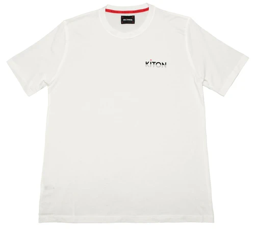 Kiton Napoli White Solid With Velvet Logo Cotton T-Shirt