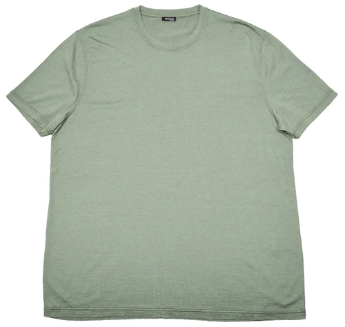 Kiton Napoli Green Solid Silk Cotton T-Shirt