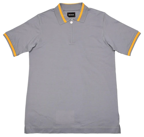Kiton Napoli Gray Orange Fine Cotton Pique Zip Polo