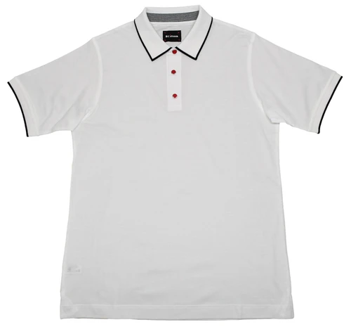 Kiton Napoli White With Black Trim Fine Cotton Pique Snap Polo