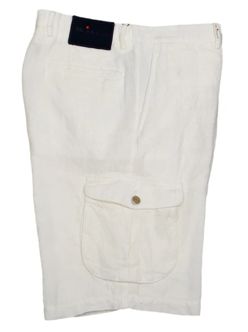 Kiton Napoli White Linen Cargo Shorts