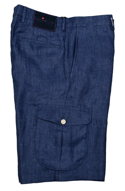 Kiton Napoli Blue Linen Cargo Shorts