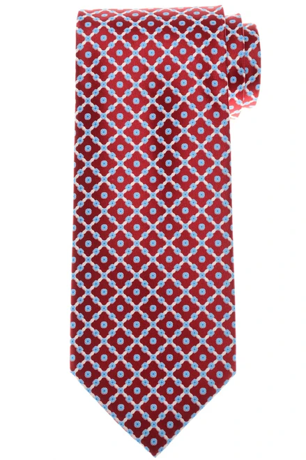 Stefano Ricci Burgundy Blue Square Garden Motif Hand Printed Silk Tie