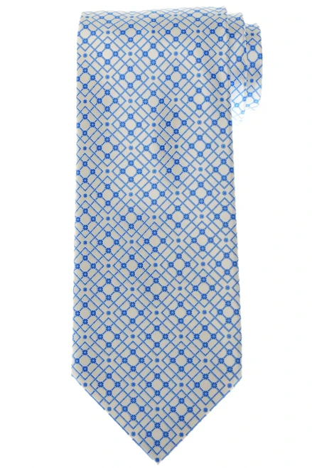 Stefano Ricci White Blue Stunning Square Garden Motif Hand Printed Silk Tie