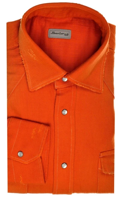 Sartorio Napoli Orange Cotton Texas Western Denim Sport Shirt