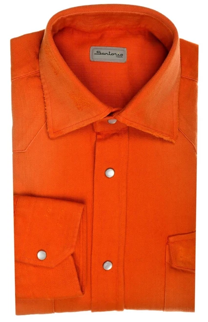 Sartorio Napoli Orange Cotton Texas Western Denim Sport Shirt