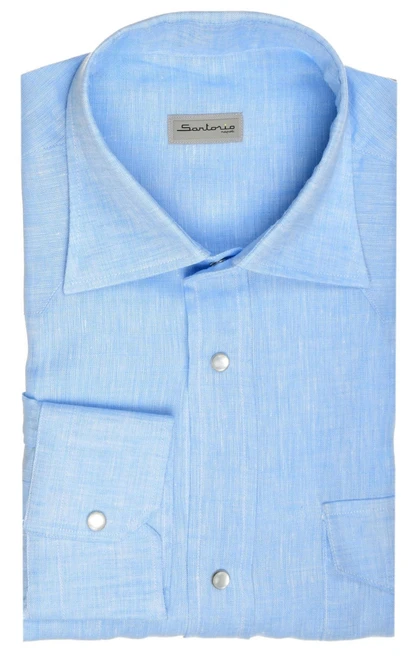 Sartorio Napoli Light Blue Texas Western Linen Sport Shirt