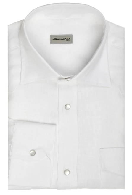 Sartorio Napoli White Texas Western Linen Sport Shirt