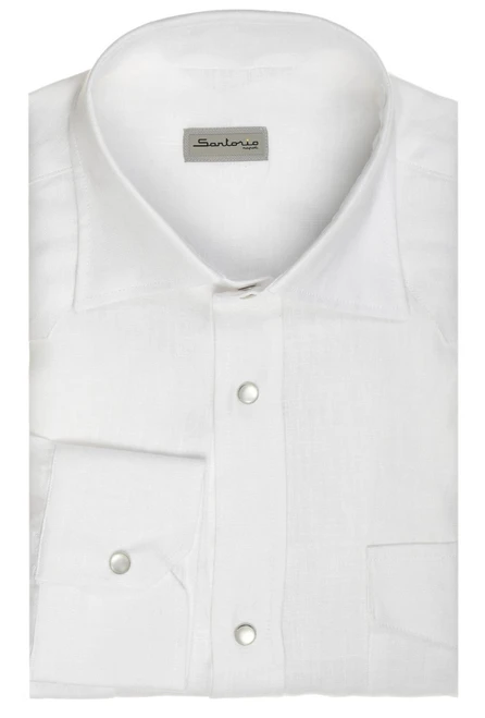 Sartorio Napoli White Texas Western Linen Sport Shirt