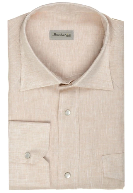 Sartorio Napoli Brown Texas Western Linen Sport Shirt
