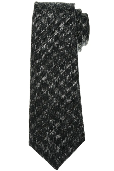 Kiton Napoli Gray Black Houndstooth Check Silk Linen Tie