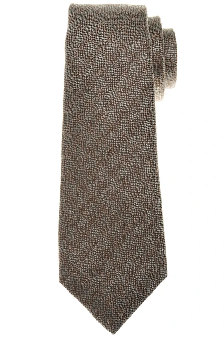 Kiton Napoli Brown Houndstooth Check Silk Linen Tie