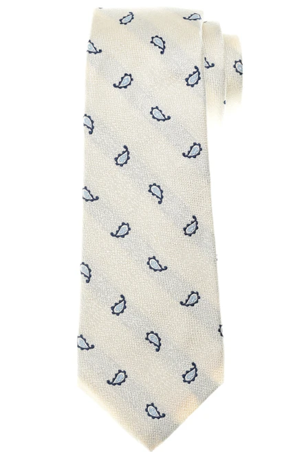 Kiton Napoli Ivory Navy Blue Paisley Silk Tie