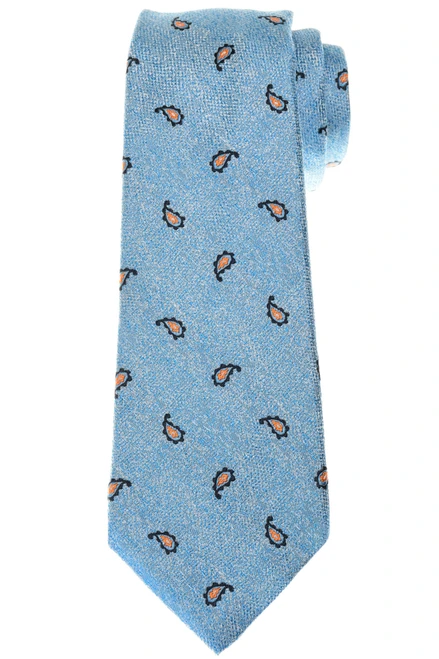 Kiton Napoli Blue Navy Orange Paisley Silk Tie