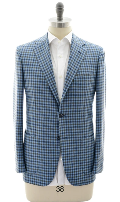 Sartorio Napoli Green Blue Check Virgin Wool Cashmere Sport Coat
