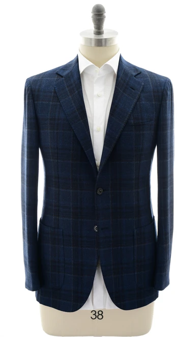 Sartorio Napoli Blue Brown Plaid Virgin Wool Sport Coat