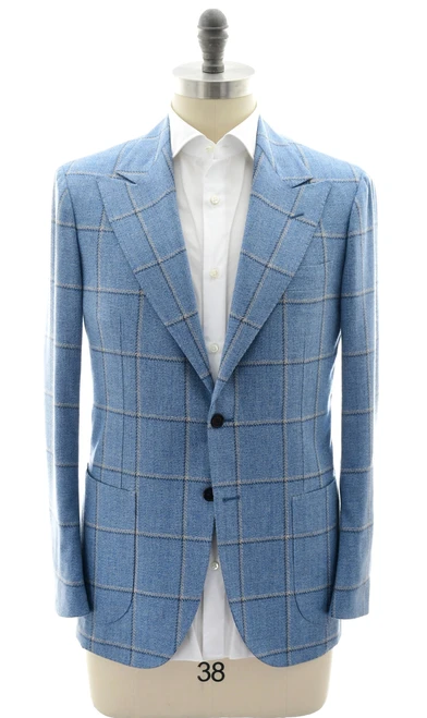 Sartorio Napoli Blue Stone Brown Windowpane Virgin Wool Cashmere Sport Coat