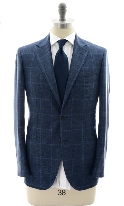 Sartorio Napoli Blue Windowpane 100% Virgin Wool Suit