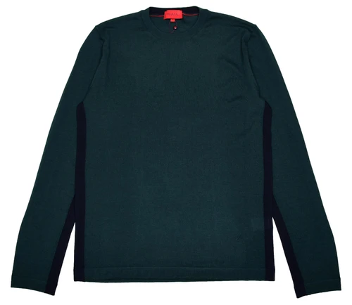 Isaia Napoli Green Dark Blue Sweater Crewneck Superfine Cashmere Silk Knit