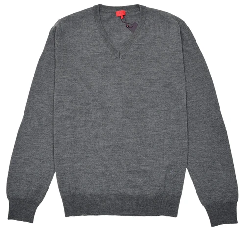Isaia Napoli Gray Sweater V-Neck Fine Wool Knit