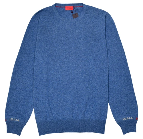 Isaia Napoli Blue Sweater Crewneck Fine Cashmere Knit