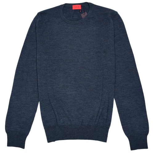 Isaia Napoli Blue Sweater Crewneck Fine Wool Knit