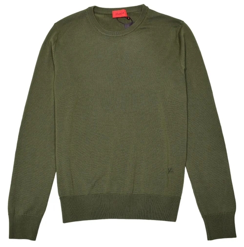 Isaia Napoli Green Sweater Crewneck Fine Wool Knit