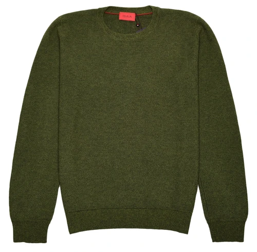 Isaia Napoli Green Blue Honeycomb Sweater Crewneck Fine Silk Knit