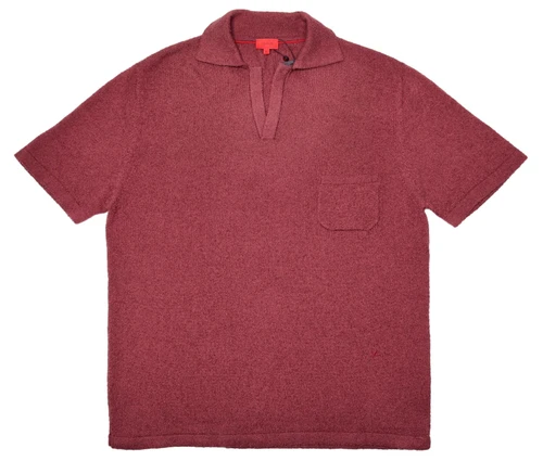 Isaia Napoli Purple Short Sleeve Sweater Polo Terrycloth Silk Cashmere Knit