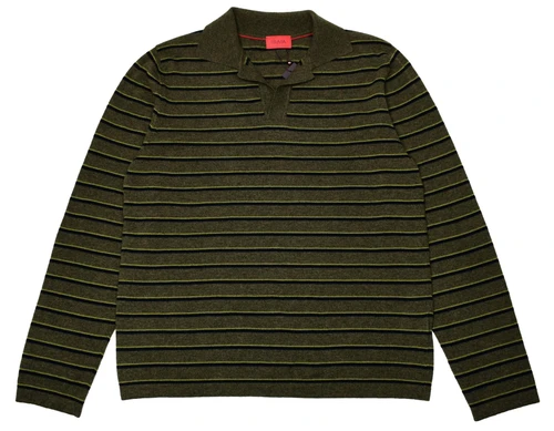 Isaia Napoli Green Blue Sweater Polo Fine Cashmere Knit