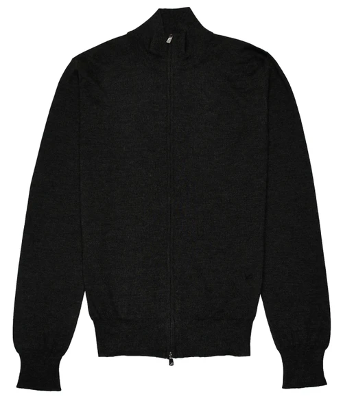 Isaia Napoli Dark Gray Sweater Full Zip Superfine Cashmere Silk Knit