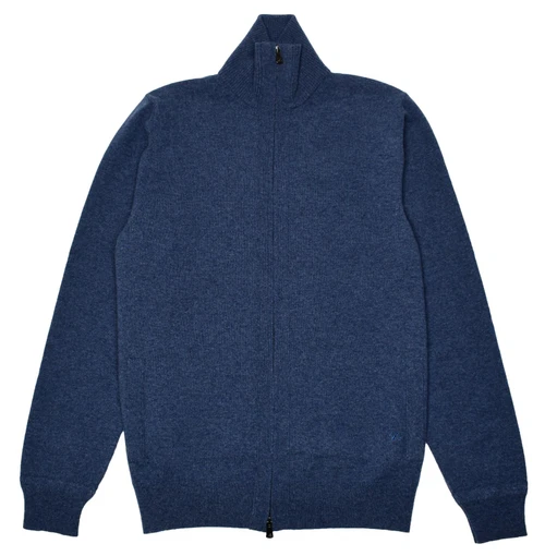 Isaia Napoli Blue Sweater Full Zip Fine Cashmere Knit