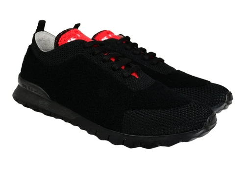 Kiton Napoli WOLB Black Wool Polyester Sneakers Shoes