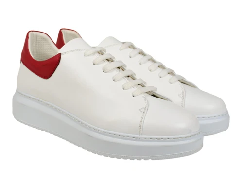 Kiton White Red Calfskin Leather Lace-Up Sneakers Shoes