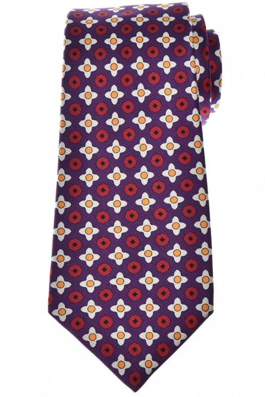Kiton Napoli Silk Tie Purple Red Geometric