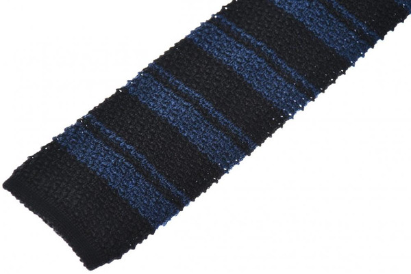 Isaia Napoli Tie Silk Wool Knit Black Blue
