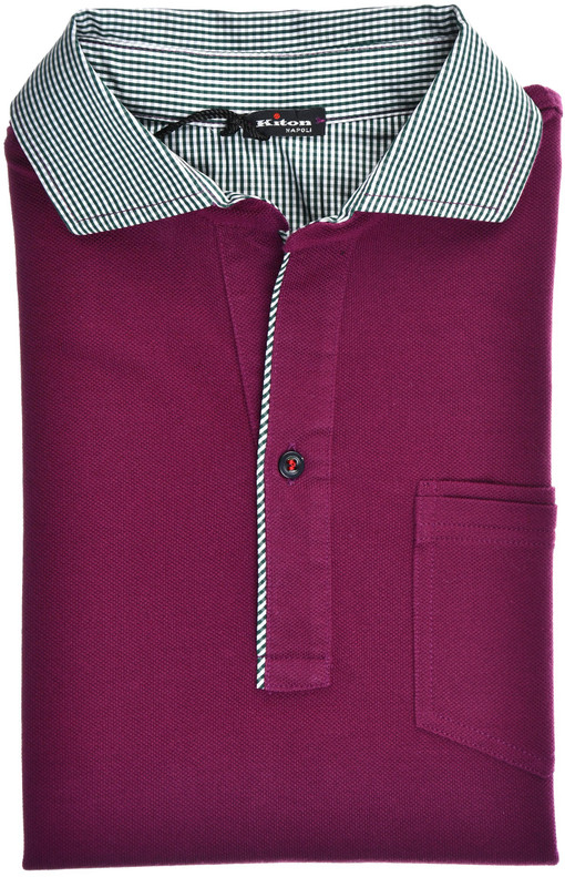 Kiton Polo Shirt Cotton Size XSmall Purple W/ Green Check Collar