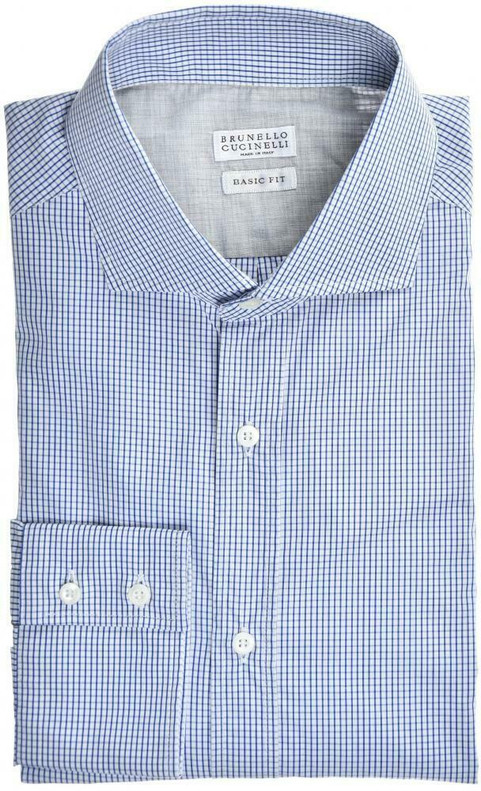 Brunello Cucinelli Shirt Basic-Fit Cotton Size XLarge Blue Check