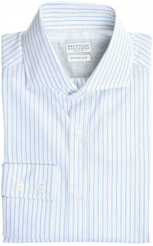 Brunello Cucinelli Shirt Basic-Fit Cotton Size Small Blue Stripe