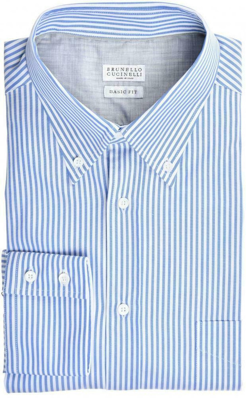 Brunello Cucinelli Shirt Basic-Fit Cotton Size Large Blue Stripe
