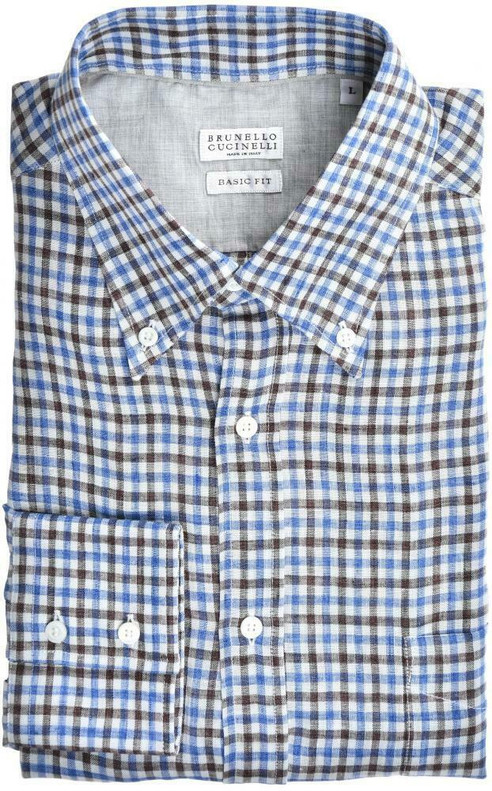 Brunello Cucinelli Shirt Basic-Fit Linen Size Large Brown Check Brunello Cucinelli Shirt Basic-Fit Linen Size Large Brown Check